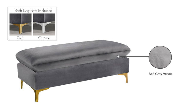 Naomi Velvet / Engineered Wood / Metal / Foam Contemporary Grey Velvet Ottoman - 48" W x 22" D x 19" H