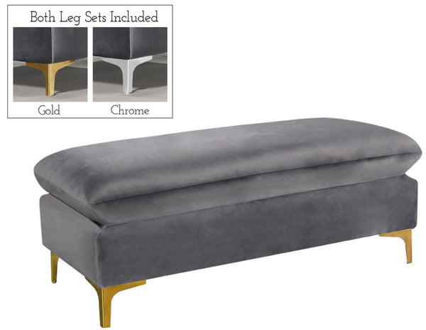 Naomi Velvet / Engineered Wood / Metal / Foam Contemporary Grey Velvet Ottoman - 48" W x 22" D x 19" H