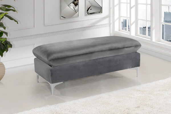Naomi Velvet / Engineered Wood / Metal / Foam Contemporary Grey Velvet Ottoman - 48" W x 22" D x 19" H
