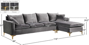 Naomi Velvet / Engineered Wood / Metal / Foam Contemporary Grey Velvet 2pc. Reversible Sectional - 110" W x 66" D x 33" H
