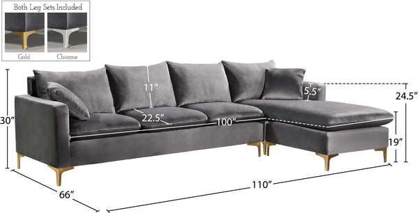Naomi Velvet / Engineered Wood / Metal / Foam Contemporary Grey Velvet 2pc. Reversible Sectional - 110" W x 66" D x 33" H