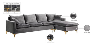 Naomi Velvet / Engineered Wood / Metal / Foam Contemporary Grey Velvet 2pc. Reversible Sectional - 110" W x 66" D x 33" H