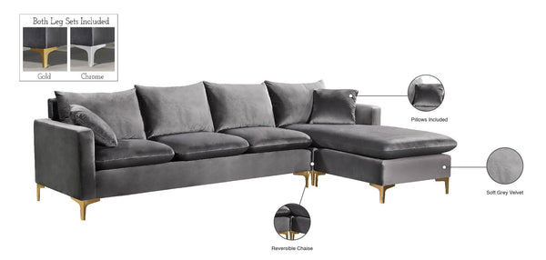 Naomi Velvet / Engineered Wood / Metal / Foam Contemporary Grey Velvet 2pc. Reversible Sectional - 110" W x 66" D x 33" H