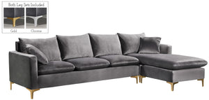 Naomi Velvet / Engineered Wood / Metal / Foam Contemporary Grey Velvet 2pc. Reversible Sectional - 110" W x 66" D x 33" H
