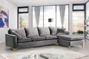 Naomi Velvet / Engineered Wood / Metal / Foam Contemporary Grey Velvet 2pc. Reversible Sectional - 110" W x 66" D x 33" H