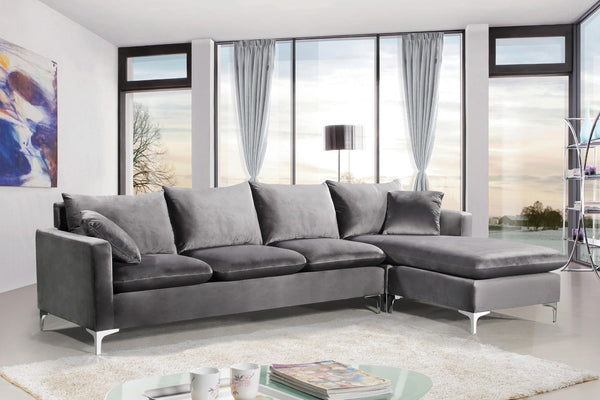 Naomi Velvet / Engineered Wood / Metal / Foam Contemporary Grey Velvet 2pc. Reversible Sectional - 110" W x 66" D x 33" H