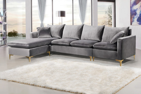 Naomi Velvet / Engineered Wood / Metal / Foam Contemporary Grey Velvet 2pc. Reversible Sectional - 110" W x 66" D x 33" H