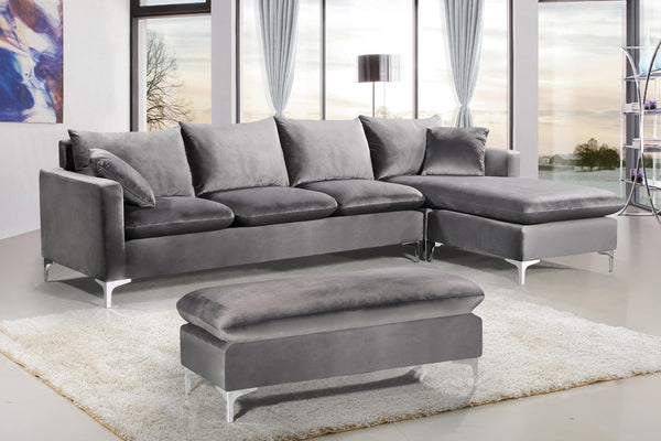 Naomi Velvet / Engineered Wood / Metal / Foam Contemporary Grey Velvet 2pc. Reversible Sectional - 110" W x 66" D x 33" H