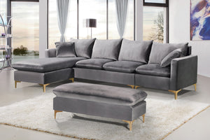 Naomi Velvet / Engineered Wood / Metal / Foam Contemporary Grey Velvet 2pc. Reversible Sectional - 110" W x 66" D x 33" H