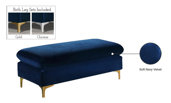 Naomi Velvet / Engineered Wood / Metal / Foam Contemporary Navy Velvet Ottoman - 48" W x 22" D x 19" H