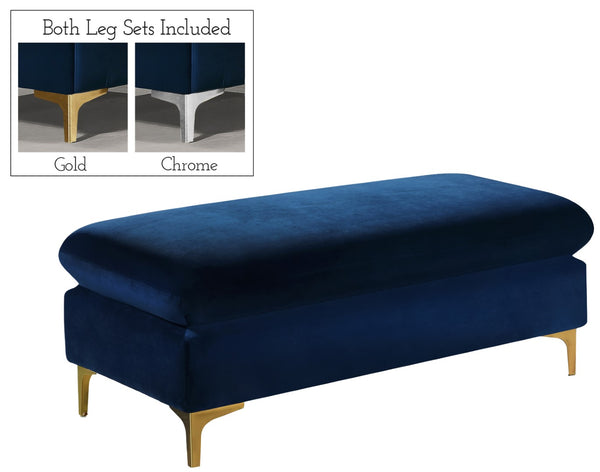 Naomi Velvet / Engineered Wood / Metal / Foam Contemporary Navy Velvet Ottoman - 48" W x 22" D x 19" H