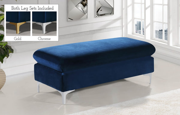 Naomi Velvet / Engineered Wood / Metal / Foam Contemporary Navy Velvet Ottoman - 48" W x 22" D x 19" H