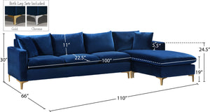 Naomi Velvet / Engineered Wood / Metal / Foam Contemporary Navy Velvet 2pc. Reversible Sectional - 110" W x 66" D x 33" H