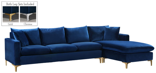 Naomi Velvet / Engineered Wood / Metal / Foam Contemporary Navy Velvet 2pc. Reversible Sectional - 110" W x 66" D x 33" H