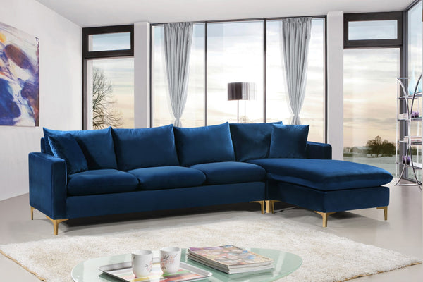 Naomi Velvet / Engineered Wood / Metal / Foam Contemporary Navy Velvet 2pc. Reversible Sectional - 110" W x 66" D x 33" H