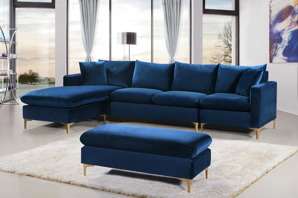 Naomi Velvet / Engineered Wood / Metal / Foam Contemporary Navy Velvet 2pc. Reversible Sectional - 110" W x 66" D x 33" H