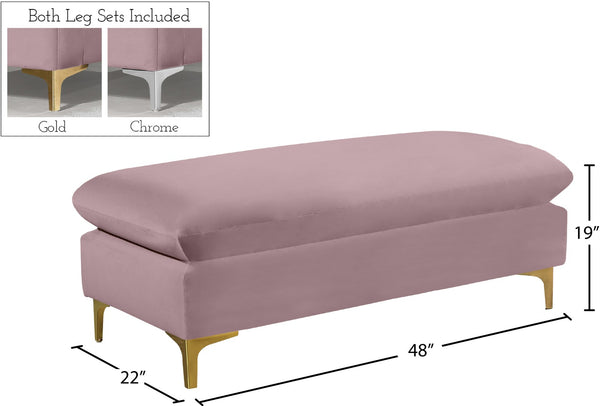 Naomi Velvet / Engineered Wood / Metal / Foam Contemporary Pink Velvet Ottoman - 48" W x 22" D x 19" H