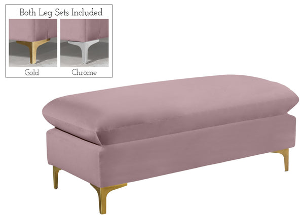 Naomi Velvet / Engineered Wood / Metal / Foam Contemporary Pink Velvet Ottoman - 48" W x 22" D x 19" H