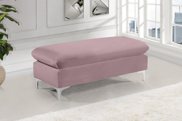Naomi Velvet / Engineered Wood / Metal / Foam Contemporary Pink Velvet Ottoman - 48" W x 22" D x 19" H