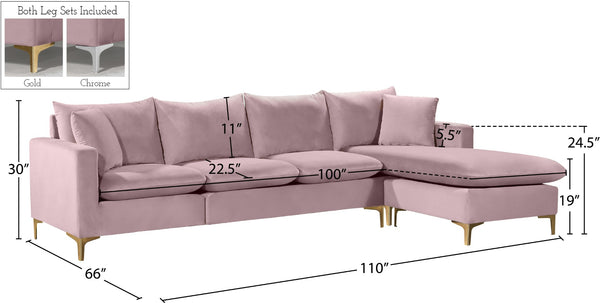 Naomi Velvet / Engineered Wood / Metal / Foam Contemporary Pink Velvet 2pc. Reversible Sectional - 110" W x 66" D x 33" H
