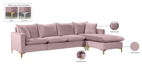 Naomi Velvet / Engineered Wood / Metal / Foam Contemporary Pink Velvet 2pc. Reversible Sectional - 110" W x 66" D x 33" H