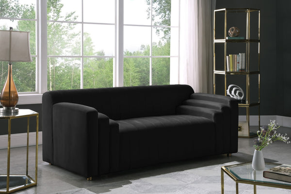 Naya Velvet / Engineered Wood / Metal / Foam Contemporary Black Velvet Loveseat - 72.5" W x 35.5" D x 28.5" H