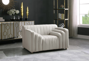 Naya Velvet / Engineered Wood / Metal / Foam Contemporary Cream Velvet Chair - 51.5" W x 35.5" D x 28.5" H