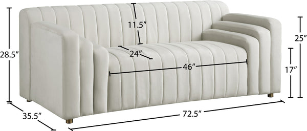 Naya Velvet / Engineered Wood / Metal / Foam Contemporary Cream Velvet Loveseat - 72.5" W x 35.5" D x 28.5" H