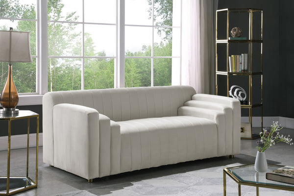 Naya Velvet / Engineered Wood / Metal / Foam Contemporary Cream Velvet Loveseat - 72.5" W x 35.5" D x 28.5" H