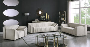 Naya Velvet / Engineered Wood / Metal / Foam Contemporary Cream Velvet Loveseat - 72.5" W x 35.5" D x 28.5" H