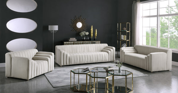 Naya Velvet / Engineered Wood / Metal / Foam Contemporary Cream Velvet Loveseat - 72.5" W x 35.5" D x 28.5" H