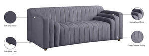 Naya Velvet / Engineered Wood / Metal / Foam Contemporary Grey Velvet Loveseat - 72.5" W x 35.5" D x 28.5" H