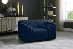 Naya Velvet / Engineered Wood / Metal / Foam Contemporary Navy Velvet Chair - 51.5" W x 35.5" D x 28.5" H