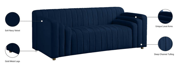 Naya Velvet / Engineered Wood / Metal / Foam Contemporary Navy Velvet Loveseat - 72.5" W x 35.5" D x 28.5" H