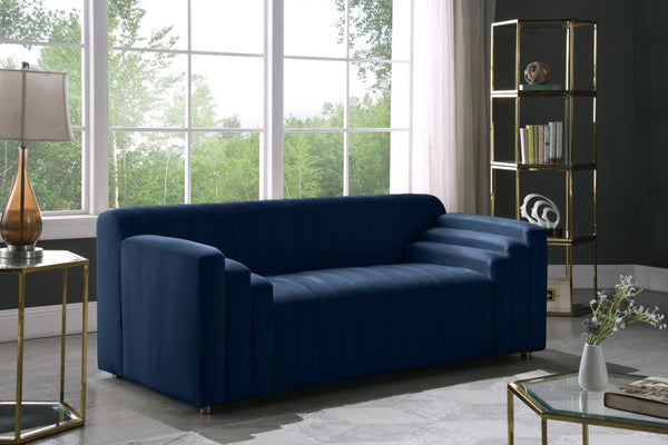 Naya Velvet / Engineered Wood / Metal / Foam Contemporary Navy Velvet Loveseat - 72.5" W x 35.5" D x 28.5" H