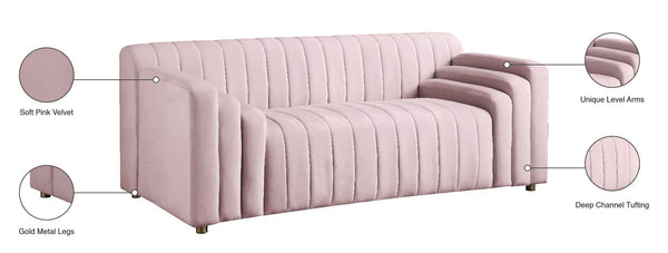Naya Velvet / Engineered Wood / Metal / Foam Contemporary Pink Velvet Loveseat - 72.5" W x 35.5" D x 28.5" H