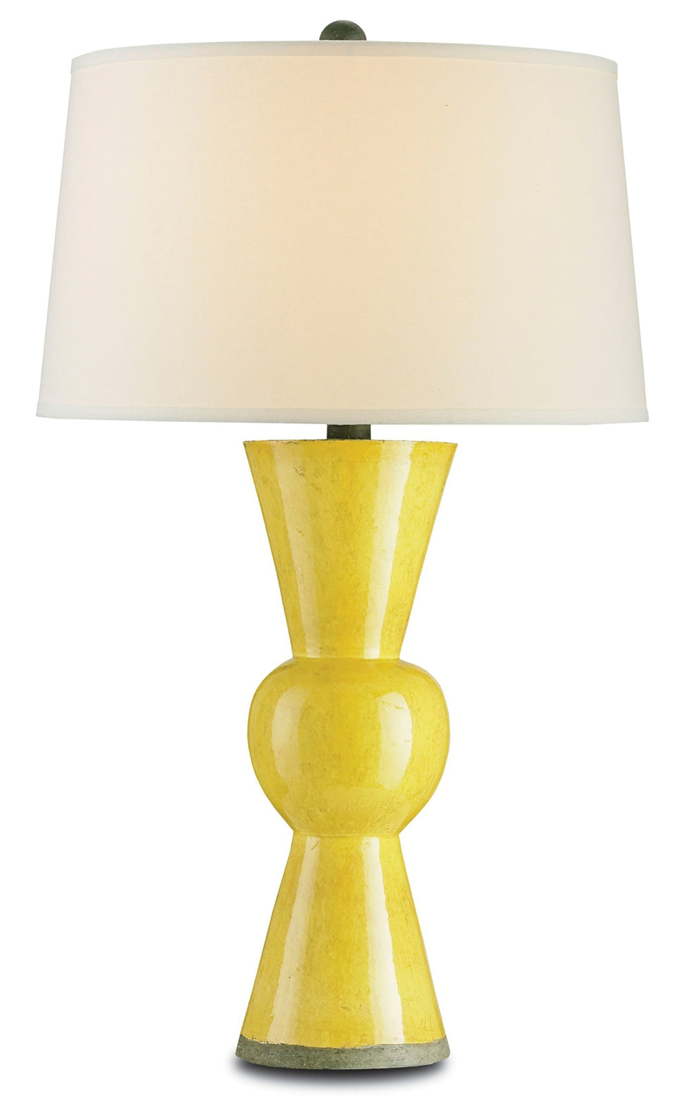 Upbeat Yellow Table Lamp - Modern Terracotta Design with Off-White Linen Shade & Wrought Iron Finial