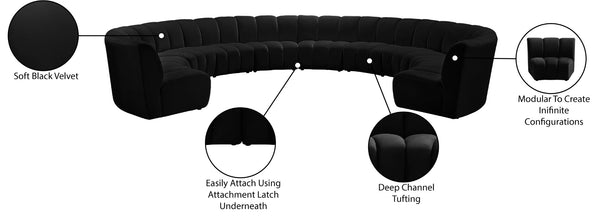 Infinity Velvet / Engineered Wood / Foam Contemporary Black Velvet 10pc. Modular Sectional - 183" W x 157" D x 33" H
