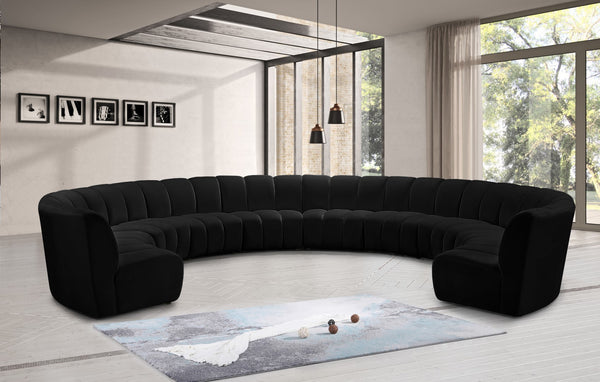 Infinity Velvet / Engineered Wood / Foam Contemporary Black Velvet 10pc. Modular Sectional - 183" W x 157" D x 33" H