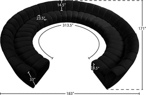 Infinity Velvet / Engineered Wood / Foam Contemporary Black Velvet 11pc. Modular Sectional - 183" W x 171" D x 33" H