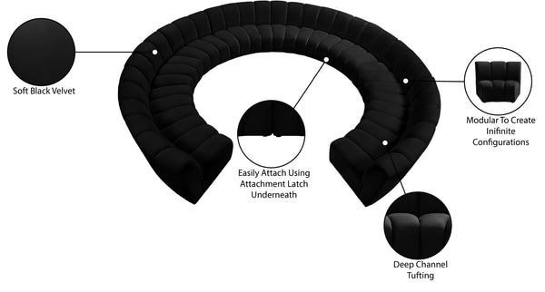 Infinity Velvet / Engineered Wood / Foam Contemporary Black Velvet 11pc. Modular Sectional - 183" W x 171" D x 33" H