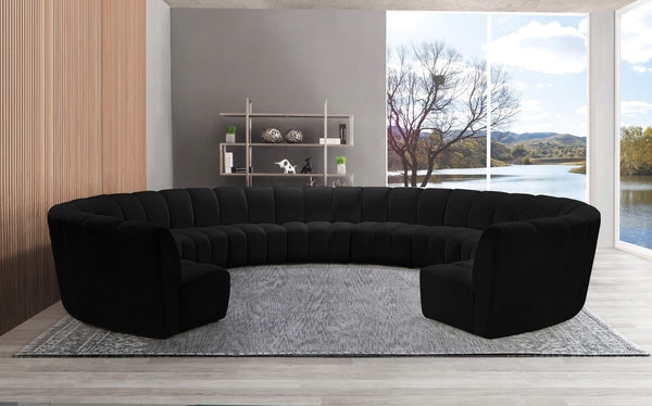 Infinity Velvet / Engineered Wood / Foam Contemporary Black Velvet 11pc. Modular Sectional - 183" W x 171" D x 33" H