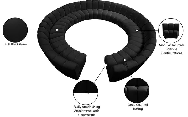 Infinity Velvet / Engineered Wood / Foam Contemporary Black Velvet 12pc. Modular Sectional - 183" W x 181" D x 33" H