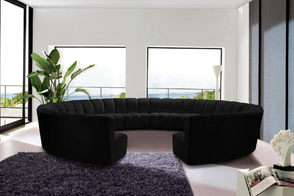 Infinity Velvet / Engineered Wood / Foam Contemporary Black Velvet 12pc. Modular Sectional - 183" W x 181" D x 33" H