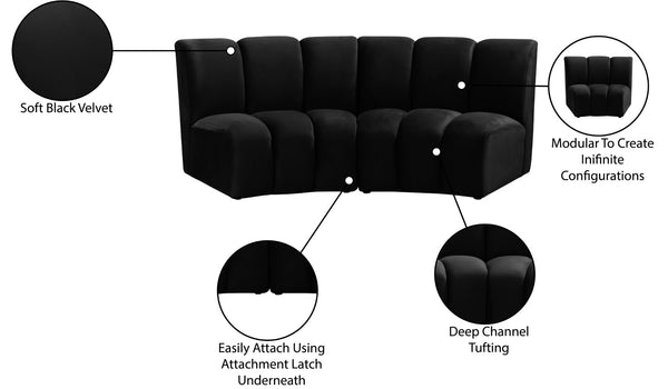 Infinity Velvet / Engineered Wood Contemporary Black Velvet 2pc. Modular Sectional - 83" W x 41" D x 33" H