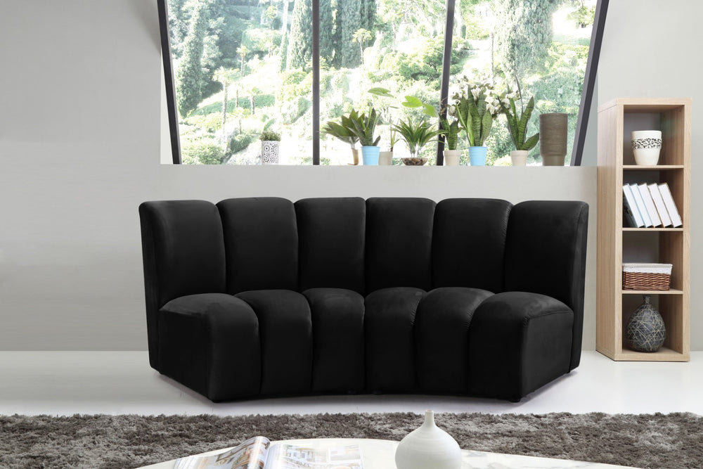 Infinity Velvet / Engineered Wood Contemporary Black Velvet 2pc. Modular Sectional - 83" W x 41" D x 33" H