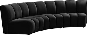 Infinity Velvet / Engineered Wood Contemporary Black Velvet 3pc. Modular Sectional - 119" W x 48" D x 33" H