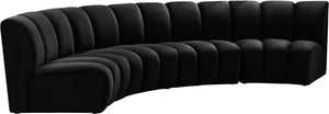 Infinity Velvet / Engineered Wood Contemporary Black Velvet 4pc. Modular Sectional - 148" W x 59" D x 33" H