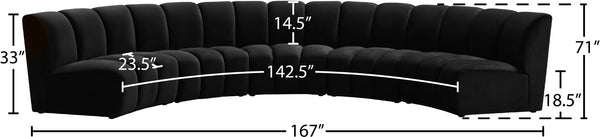 Infinity Velvet / Engineered Wood Contemporary Black Velvet 5pc. Modular Sectional - 167" W x 71" D x 33" H