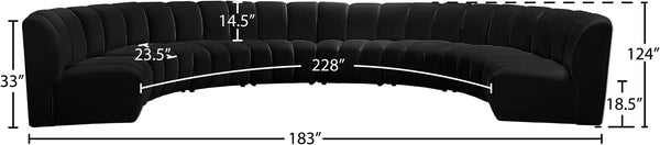 Infinity Velvet / Engineered Wood / Foam Contemporary Black Velvet 8pc. Modular Sectional - 183" W x 124" D x 33" H